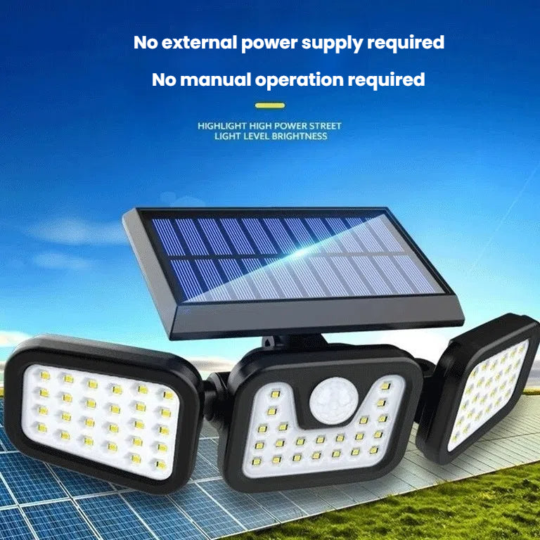 Solar waterproof garden light 74LED three-head lamp outdoor wall lamp home body sensing lighting street light